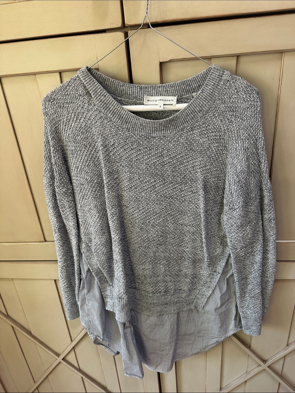 White + Warren Gray Layered Knit Sweater